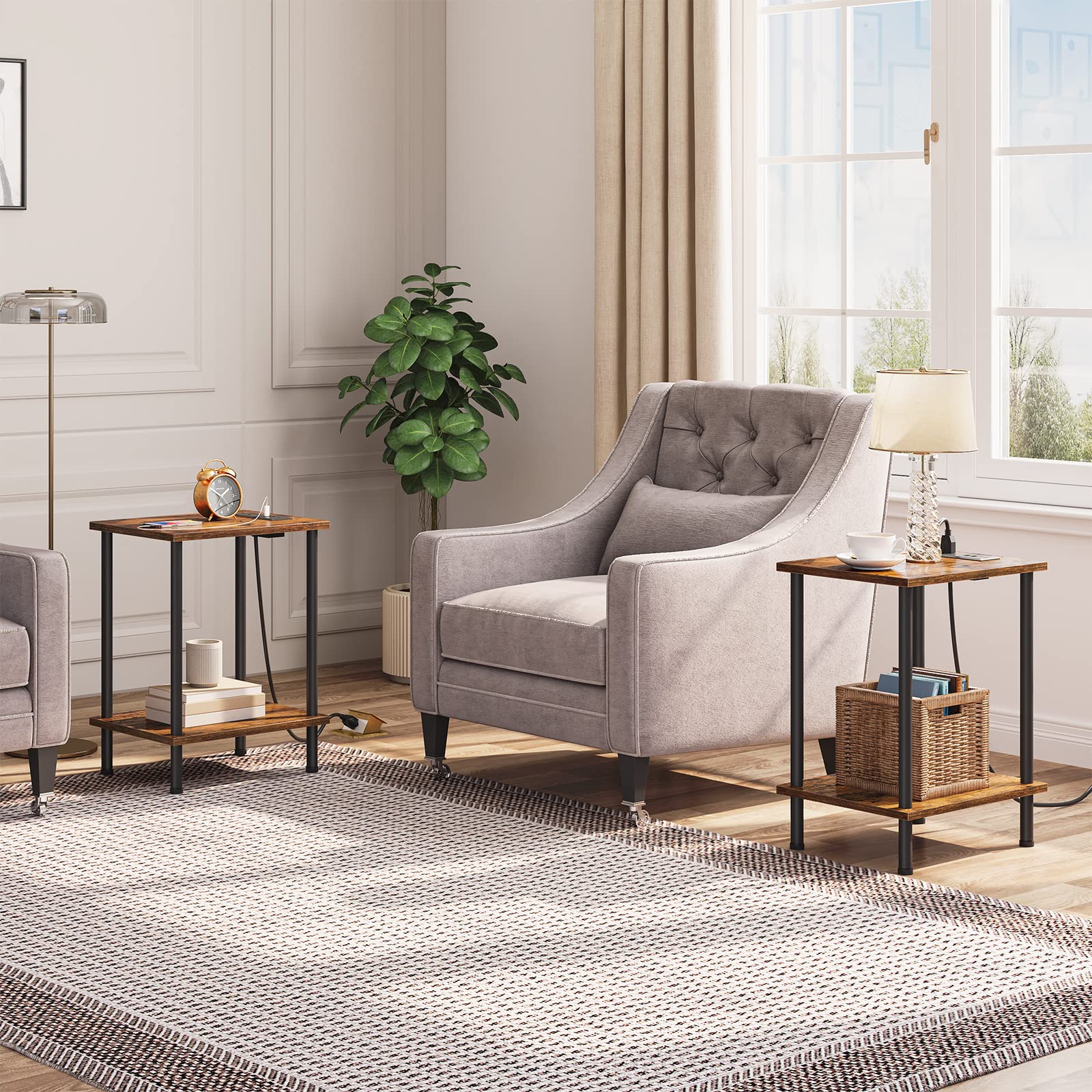 HOOBRO end table with two-layer storage shelves to reduce clutter.