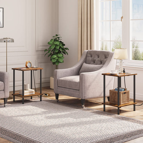 HOOBRO end table with two-layer storage shelves to reduce clutter.