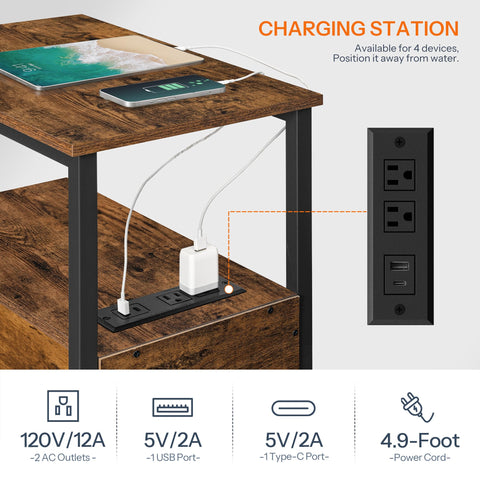 HOOBRO end table USB and outlets for quick charging nearby.