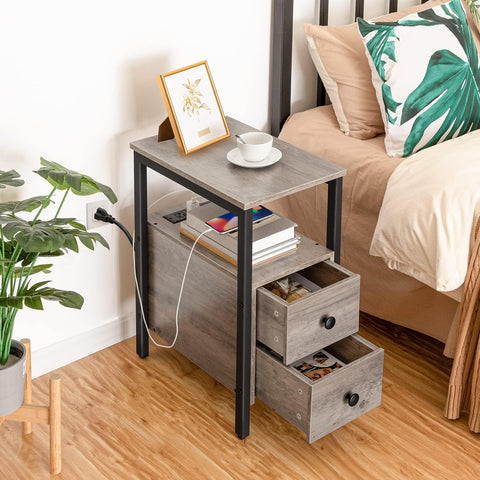 HOOBRO end table with charging station drawer open highlights organized storage