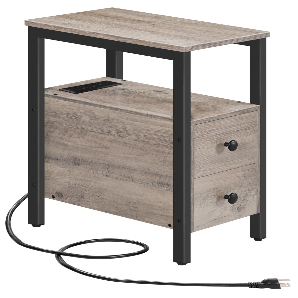 HOOBRO end table with charging station front view shows compact design and cable management