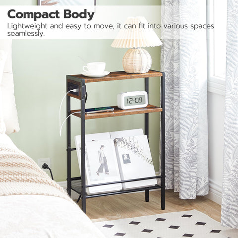 HOOBRO end table with open shelves keeps remotes and glasses organized.