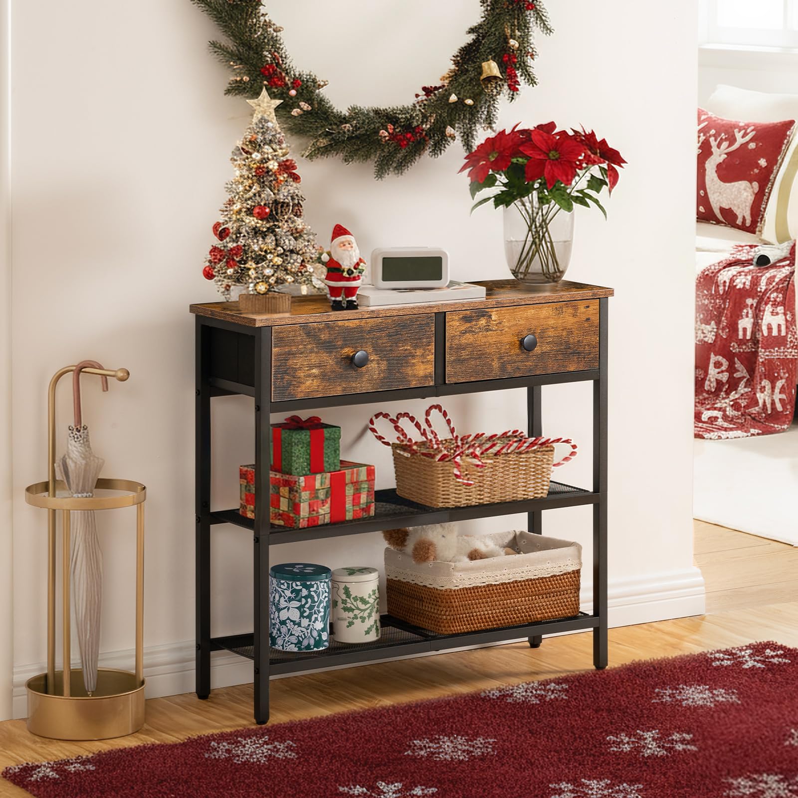 HOOBRO entryway table with black metal frame and wood top adds durable style.