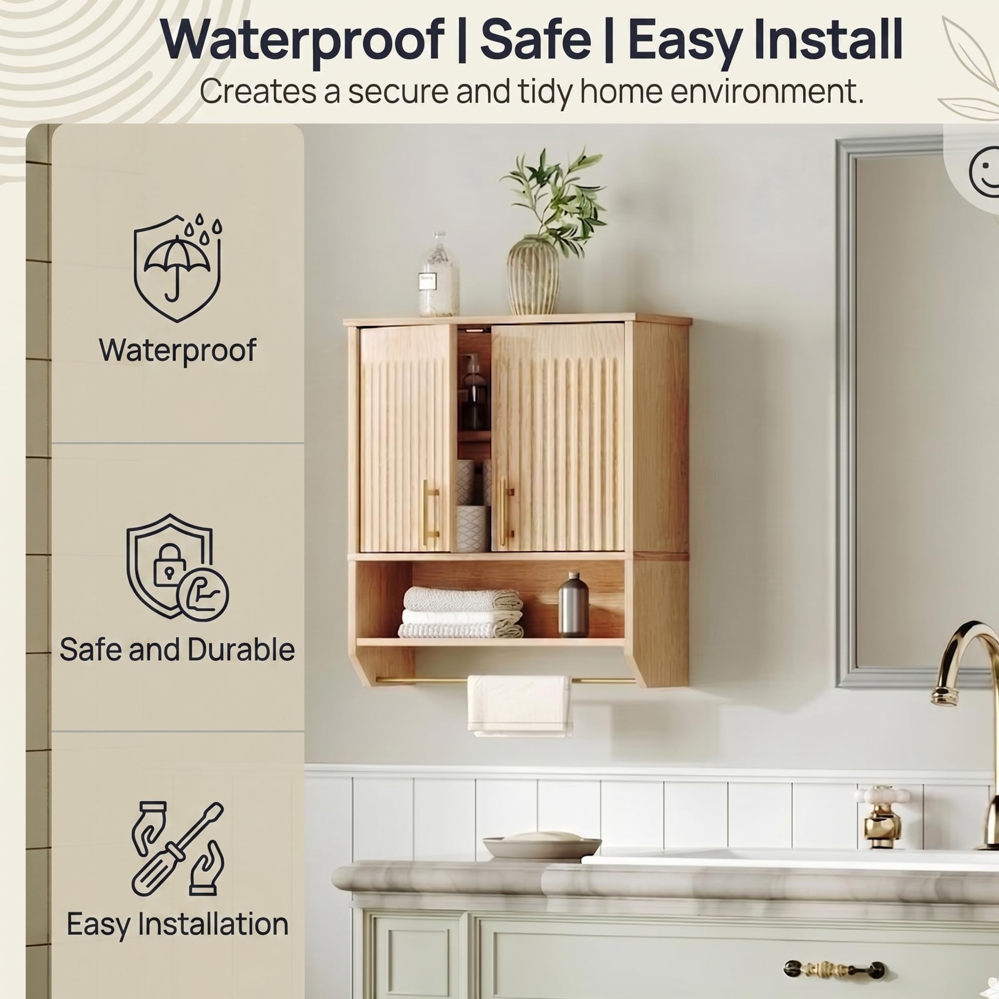 HOOBRO farmhouse fluted design adds warm, timeless style to bathrooms.