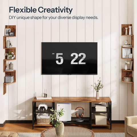 HOOBRO floating corner shelves installation in a bright living space enhances storage.