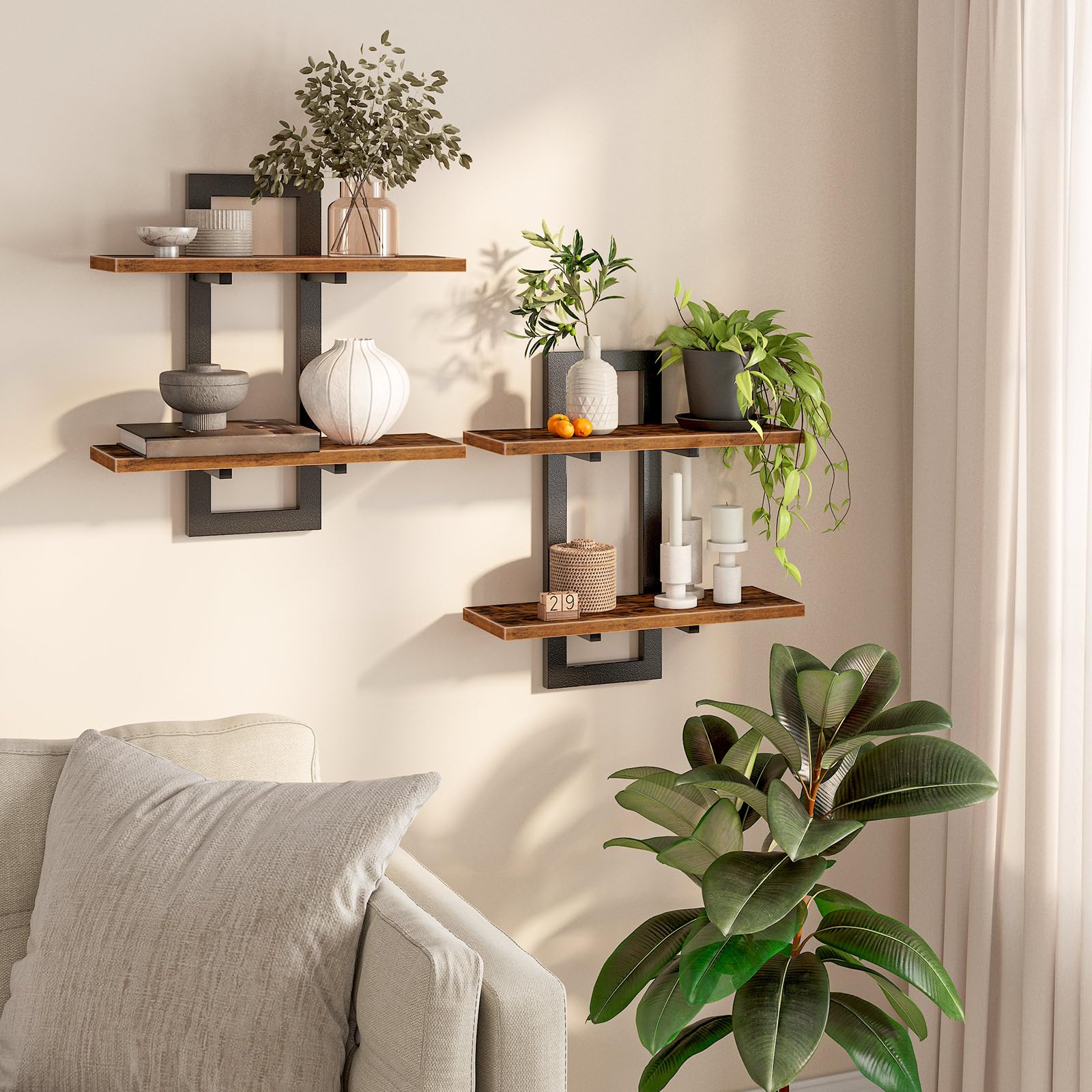 HOOBRO floating shelves with double-layer design for enhanced wall storage.