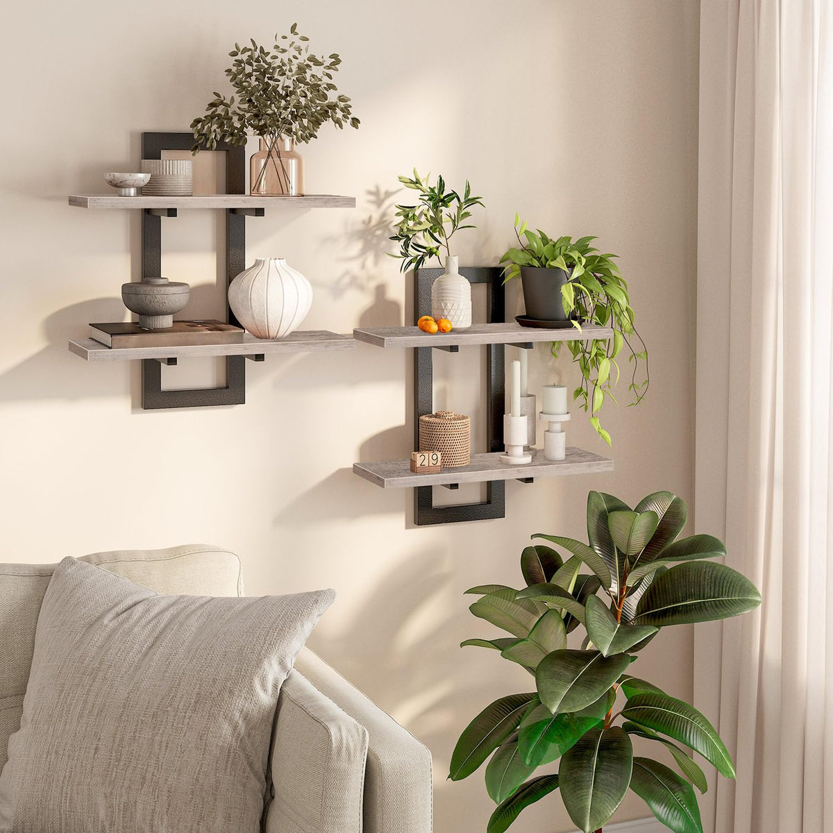 HOOBRO floating shelves 2-tier 15-inch front view adds extra storage and display space.