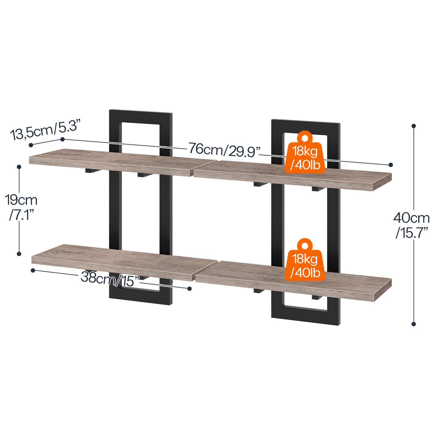 HOOBRO floating shelves 2-tier 15-inch side view highlights space-saving wall storage.