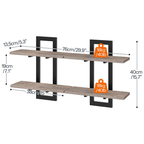 HOOBRO floating shelves 2-tier 15-inch side view highlights space-saving wall storage.