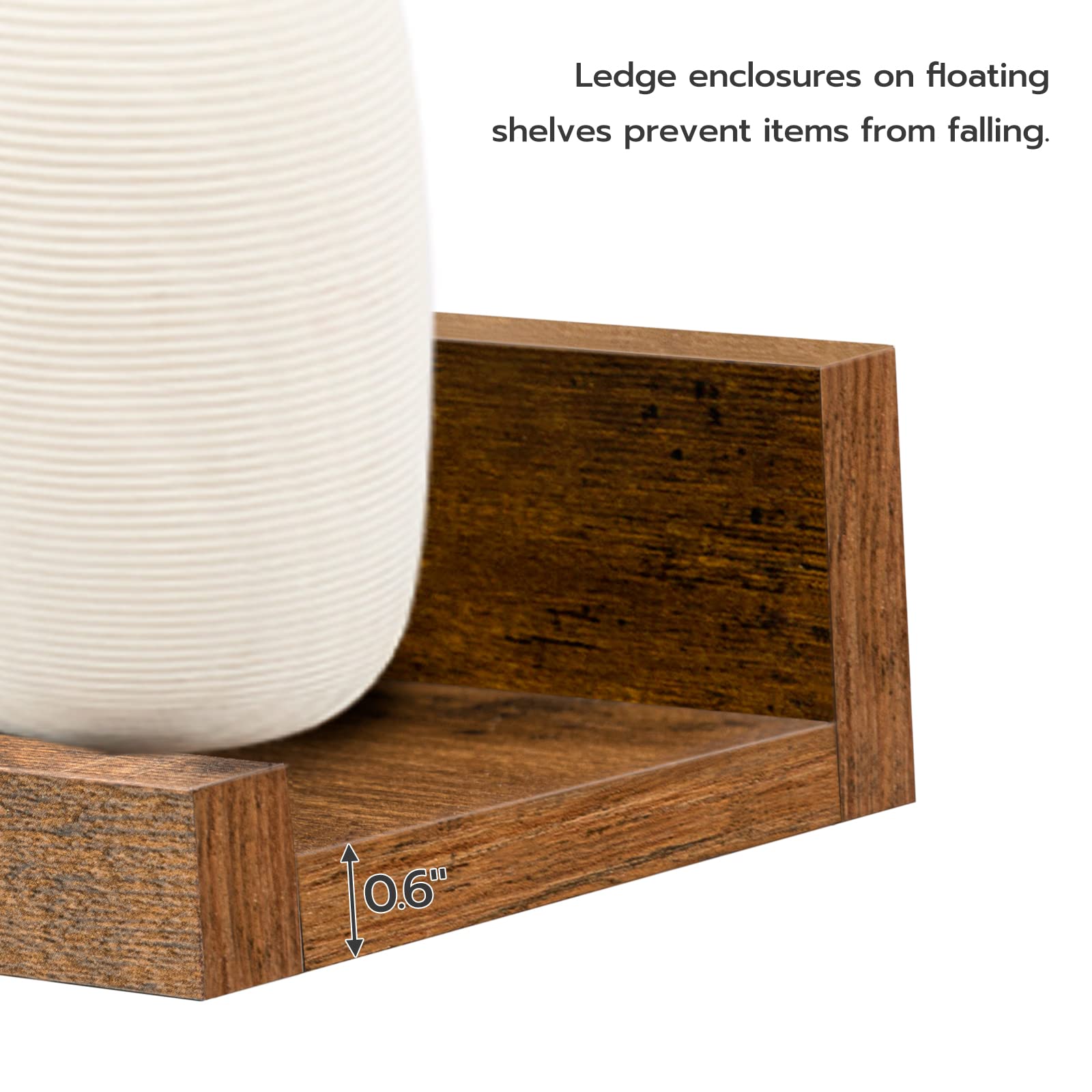 HOOBRO floating shelves 3-pack bedroom display for photos and decor.