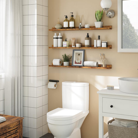 HOOBRO floating shelves 3-pack showing invisible brackets for clean wall look.