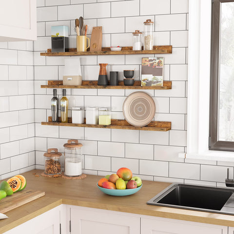 HOOBRO floating shelves 3-pack kitchen organization for jars and spices.