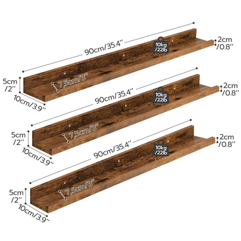 HOOBRO floating shelves 3-pack rustic brown wood texture adds warmth.