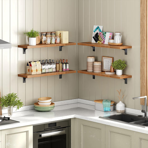 HOOBRO floating shelves in living room display decor while saving space.