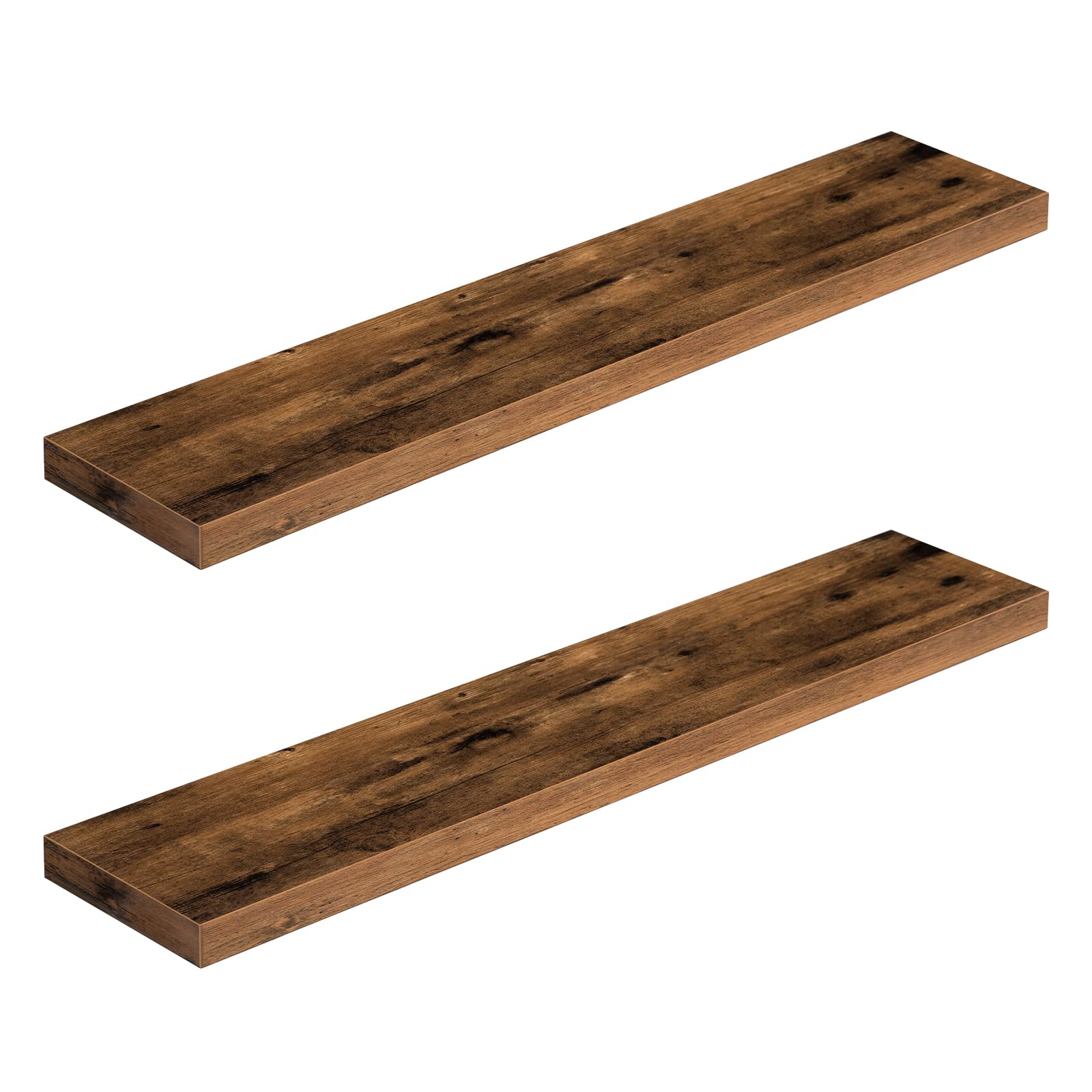 HOOBRO floating shelves on wall with rustic brown finish providing extra display space.