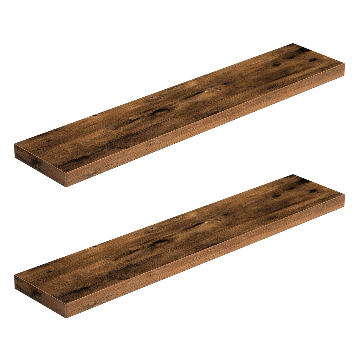 HOOBRO floating shelves on wall with rustic brown finish providing extra display space.