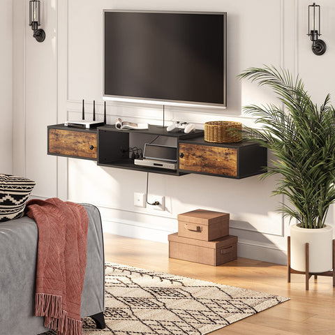 HOOBRO floating TV stand side doors hidden storage for devices