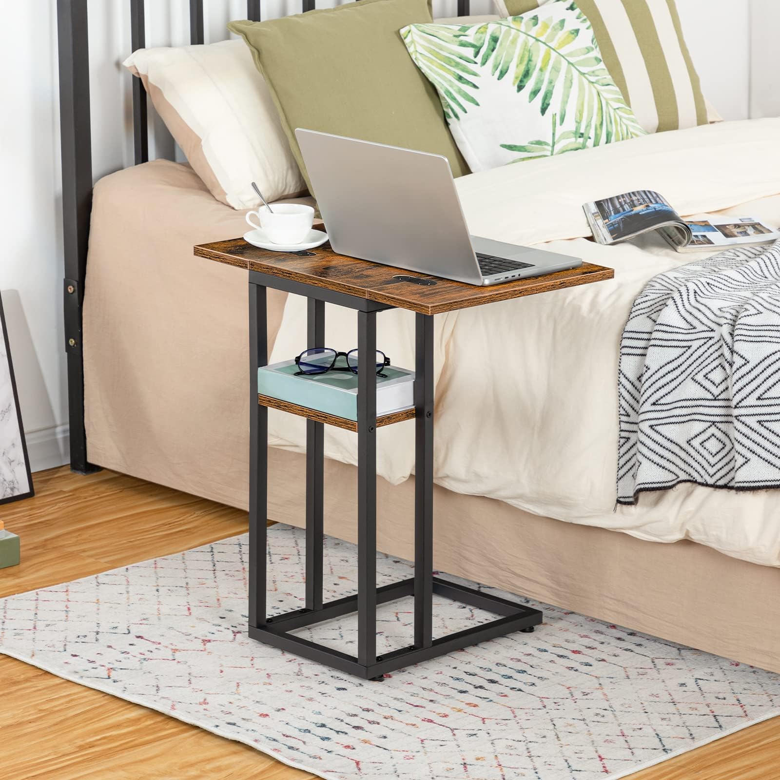 HOOBRO end table with adjustable feet stays level on uneven floors.