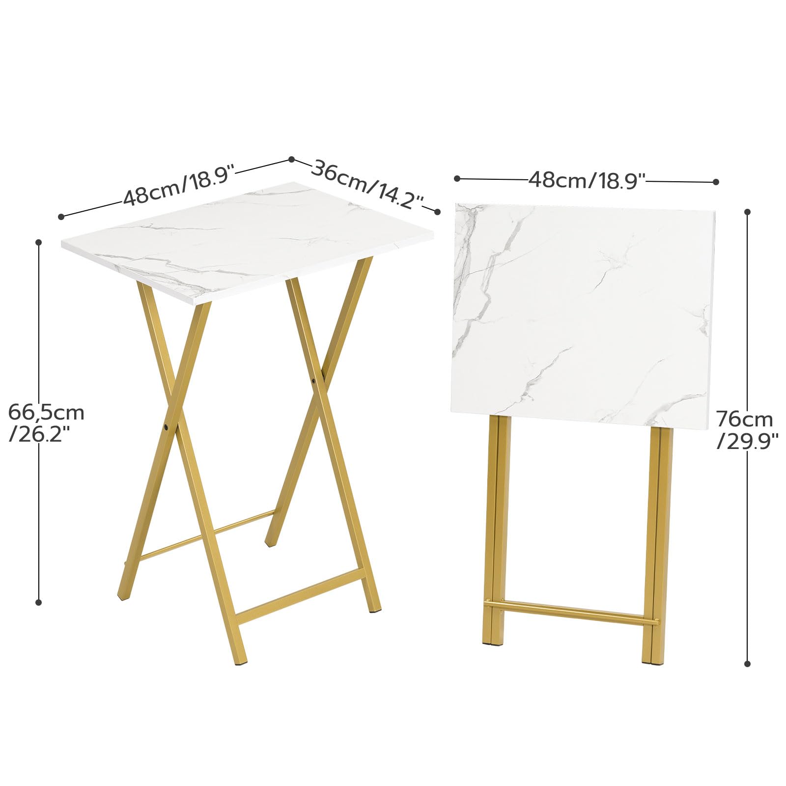 HOOBRO marble and gold finish folding TV tray table close-up