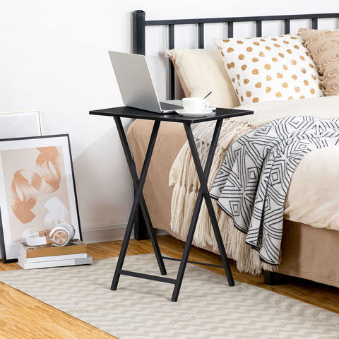 HOOBRO table with sturdy metal frame supports cups, plates, and devices