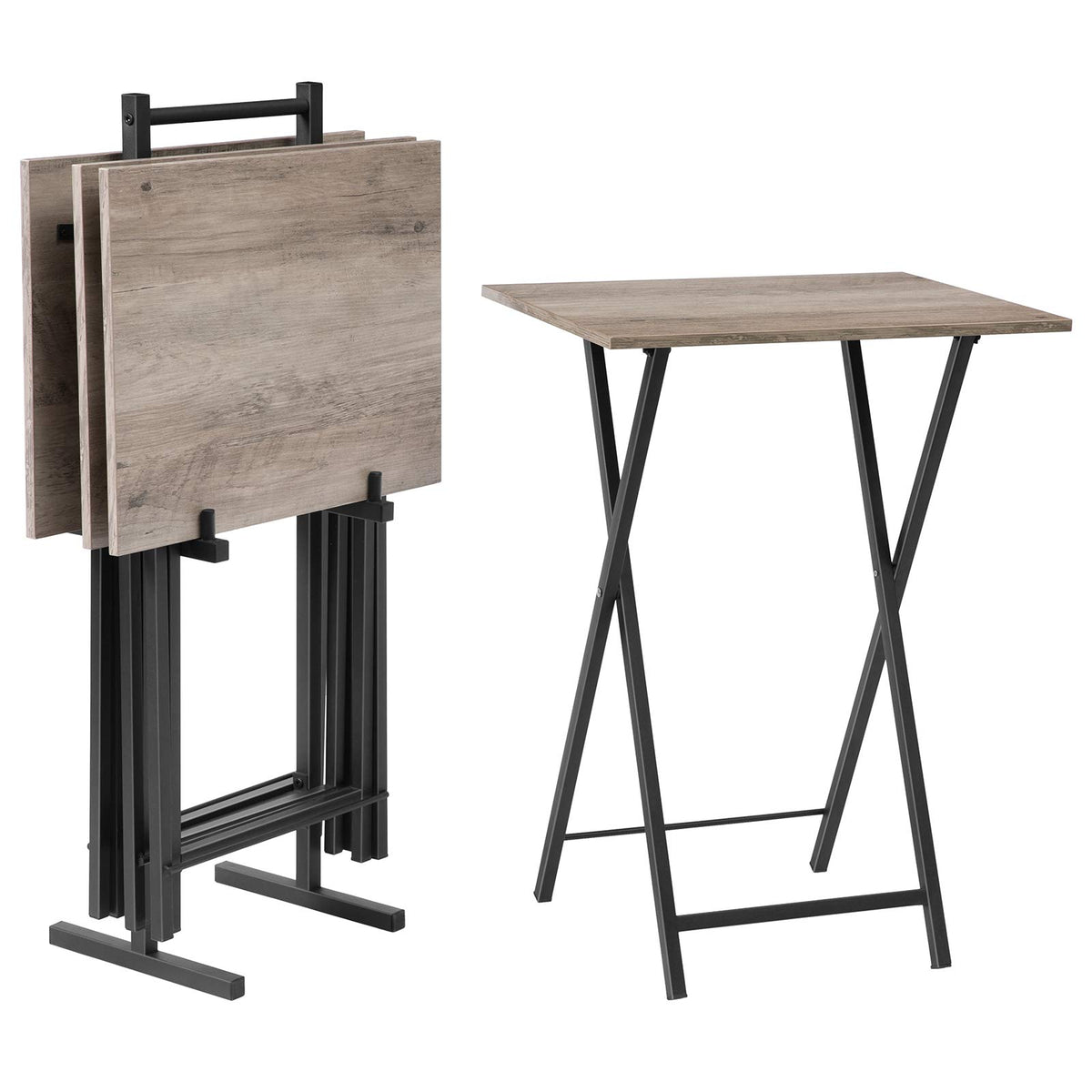 HOOBRO folding TV trays with storage rack for organized meals beside the sofa