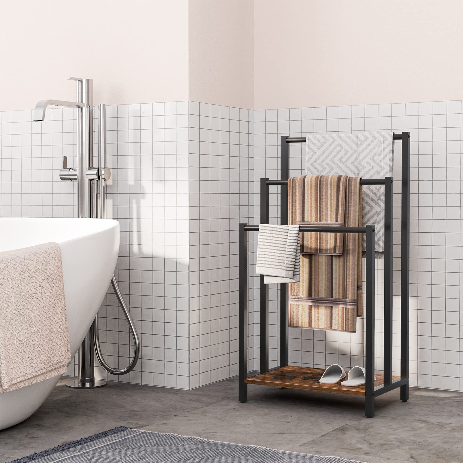 HOOBRO Free Standing Towel Rack 3-tier design for towels and blankets with easy access.
