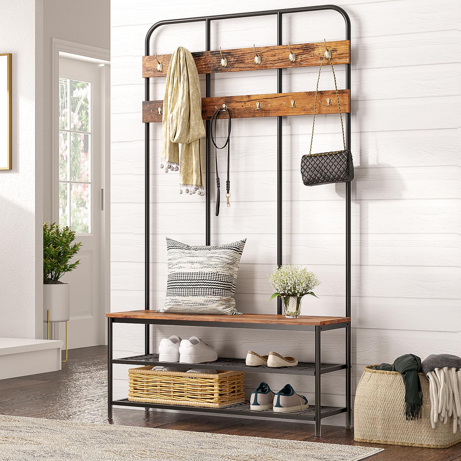 HOOBRO 12-hooks unit offers ample hanging space for coats and bags.