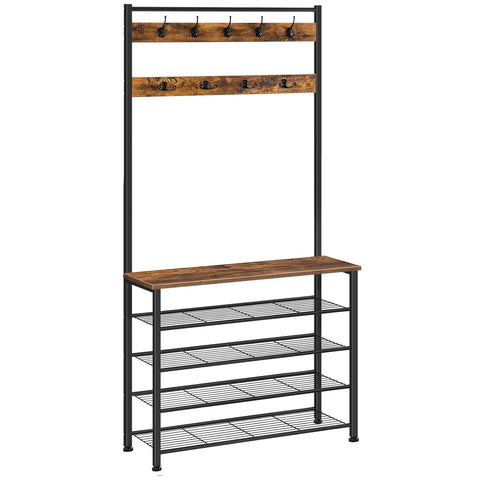 HOOBRO hall tree coat rack bench shows integrated seating and coat storage.