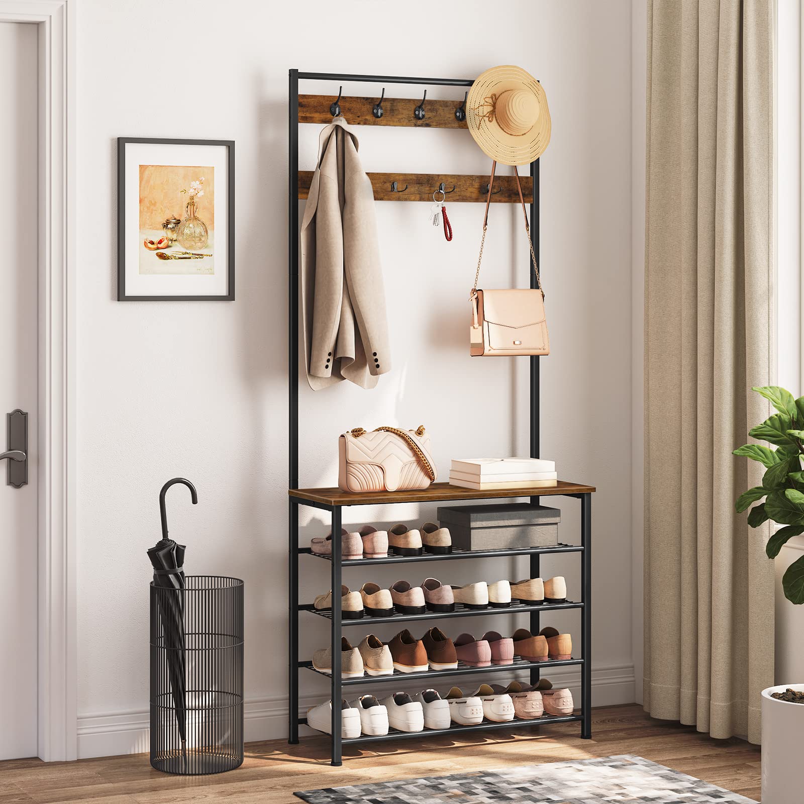 HOOBRO hall tree entryway setup showcases compact footprint for foyers.