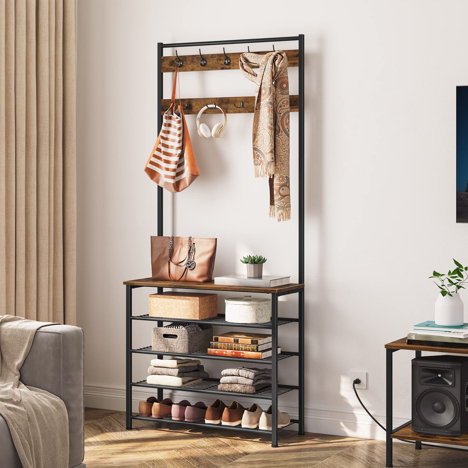 HOOBRO hall tree metal frame emphasizes sturdy construction for daily use.