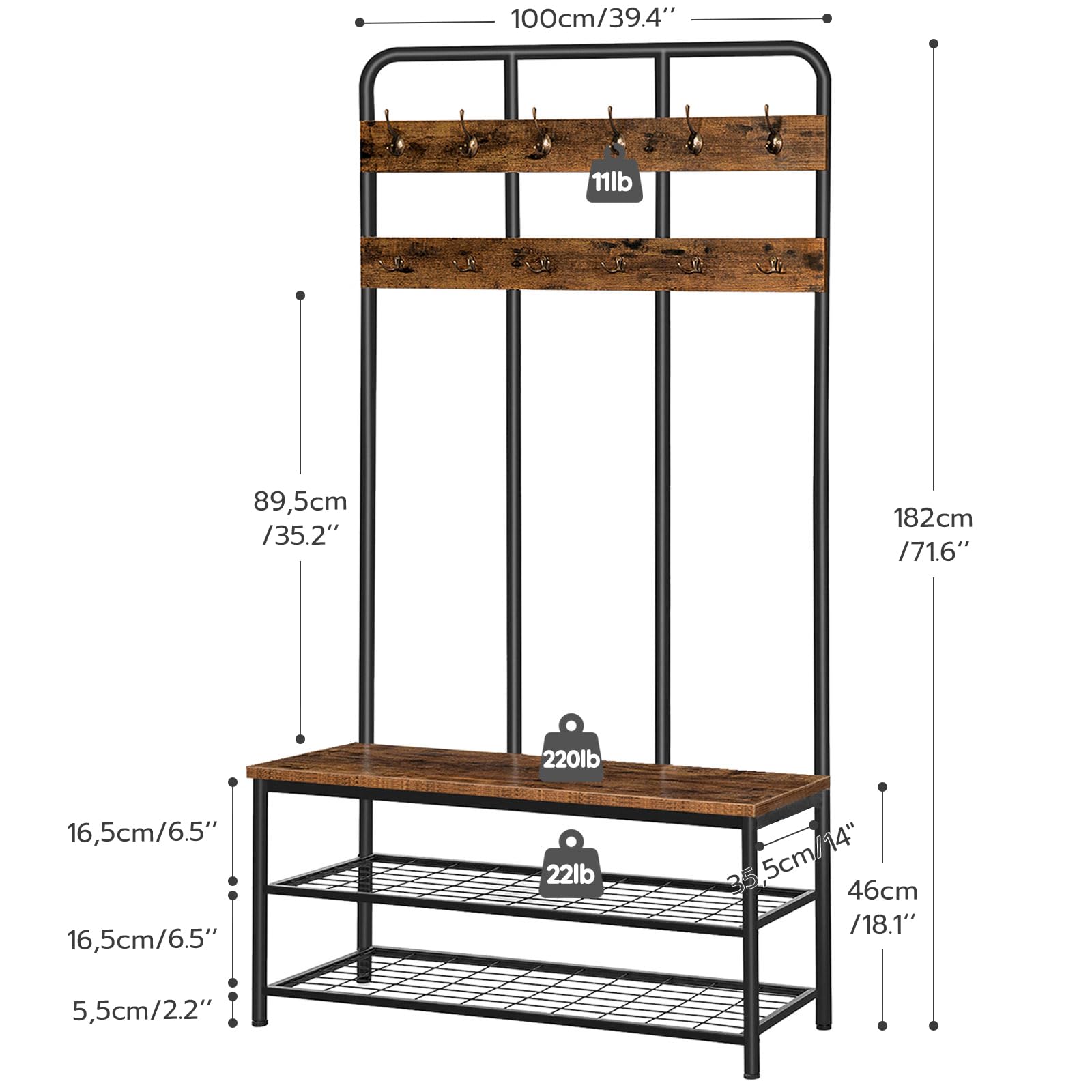HOOBRO hall tree two-tier shoe bench keeps shoes neatly organized.
