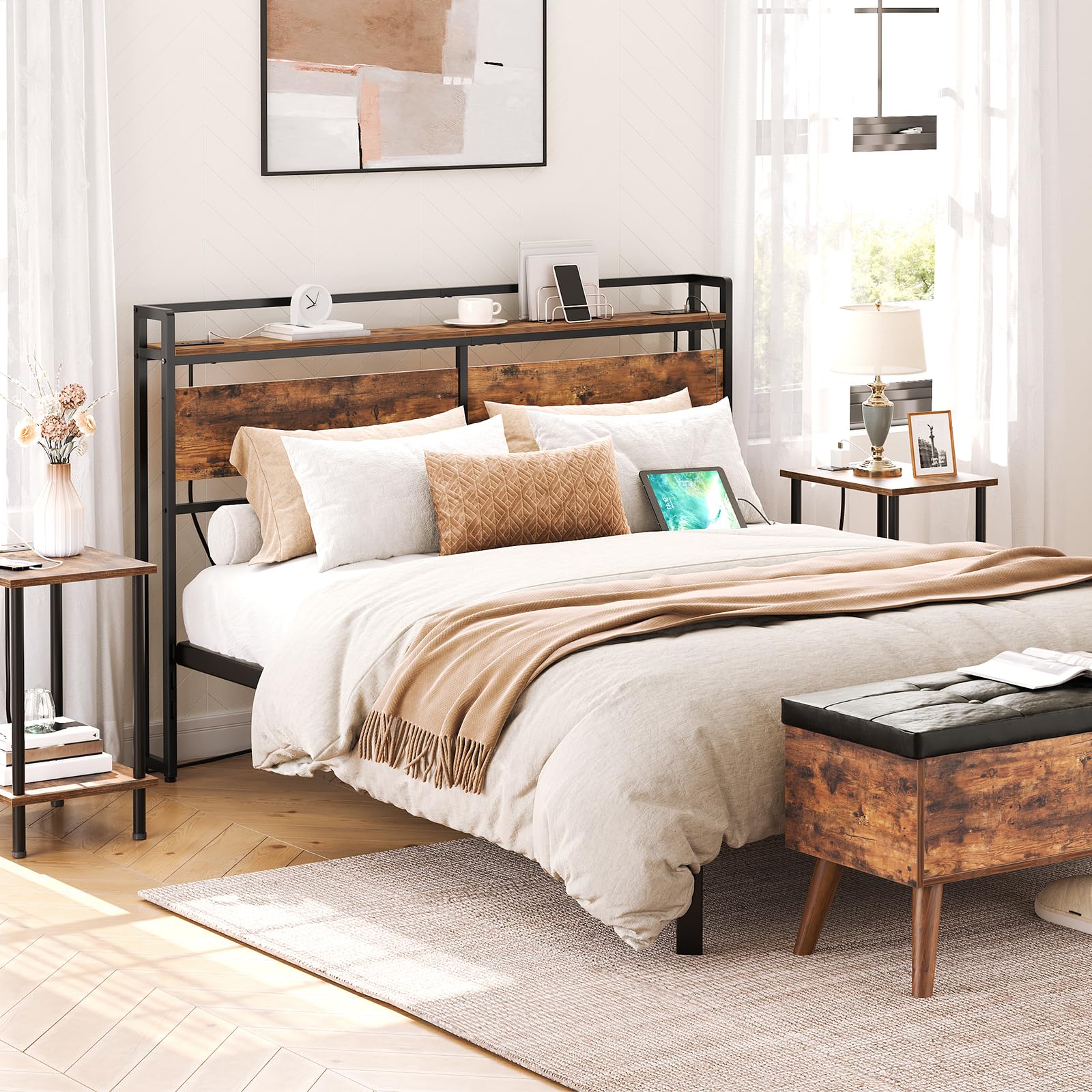 HOOBRO headboard retro industrial design enhances bedroom decor