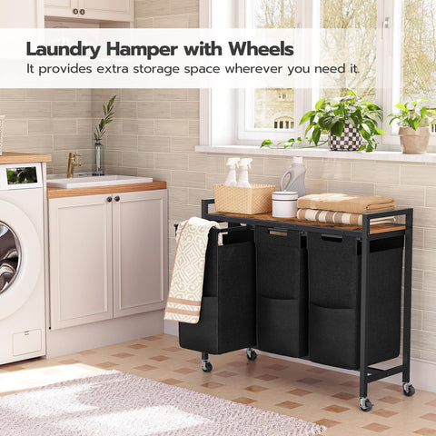 HOOBRO laundry sorter side view highlights side pockets for detergents and accessories