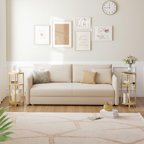 HOOBRO living room sofa side table with natural bamboo finish