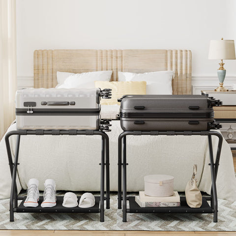 HOOBRO luggage rack fabric-storage-shelf top view shows bottom space
