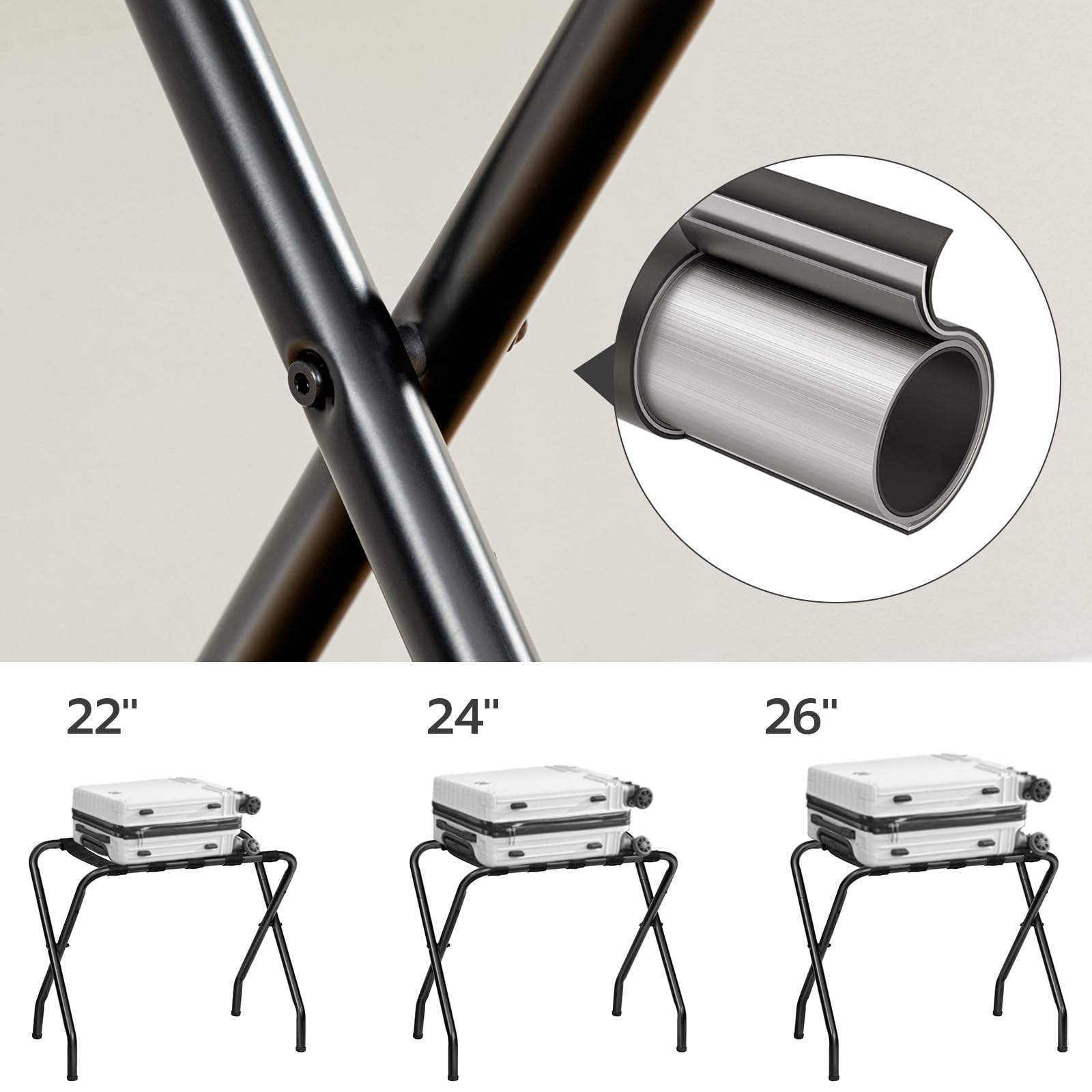 HOOBRO luggage rack with nylon straps prevents luggage slipping