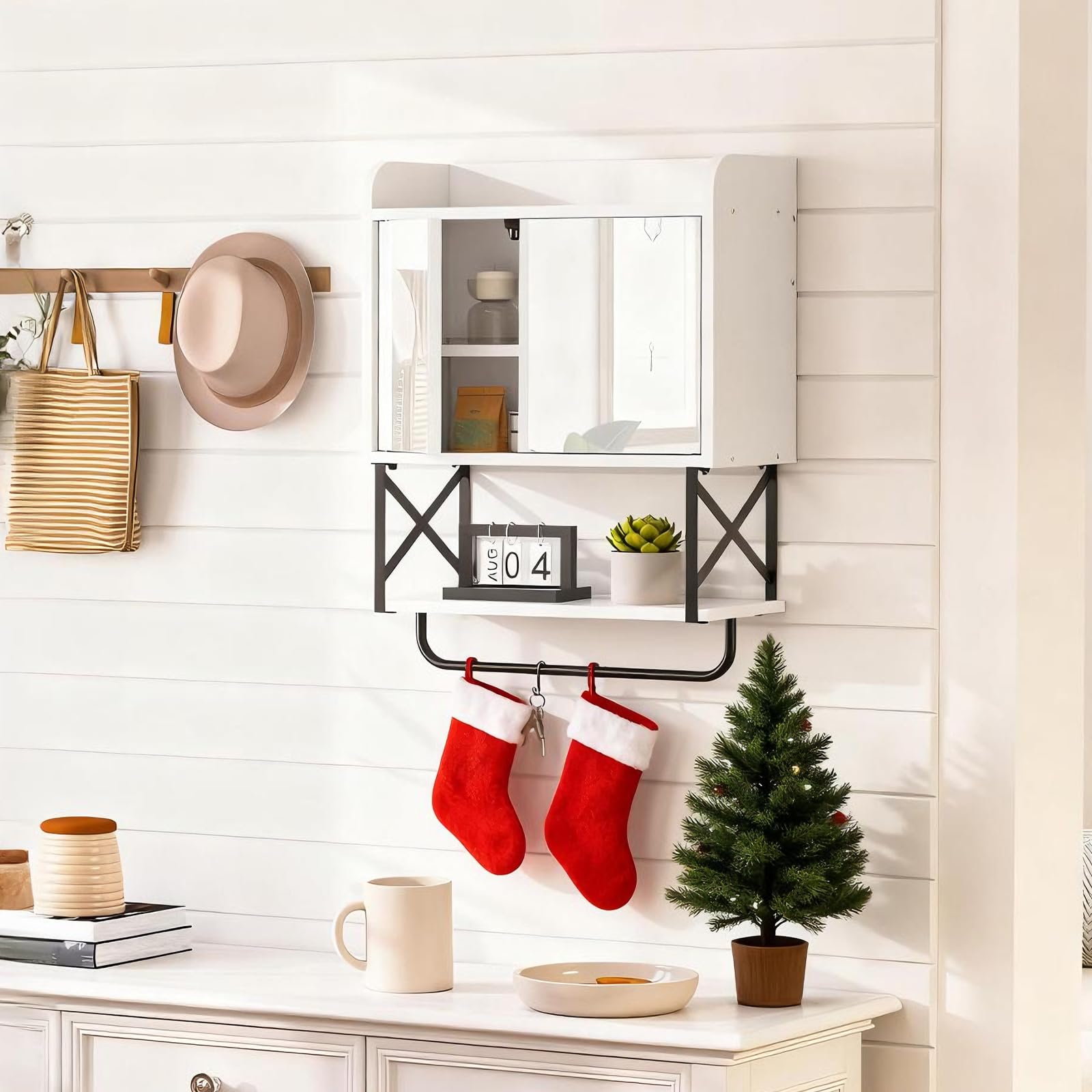 HOOBRO cabinet shows hidden storage behind mirrored doors for privacy
