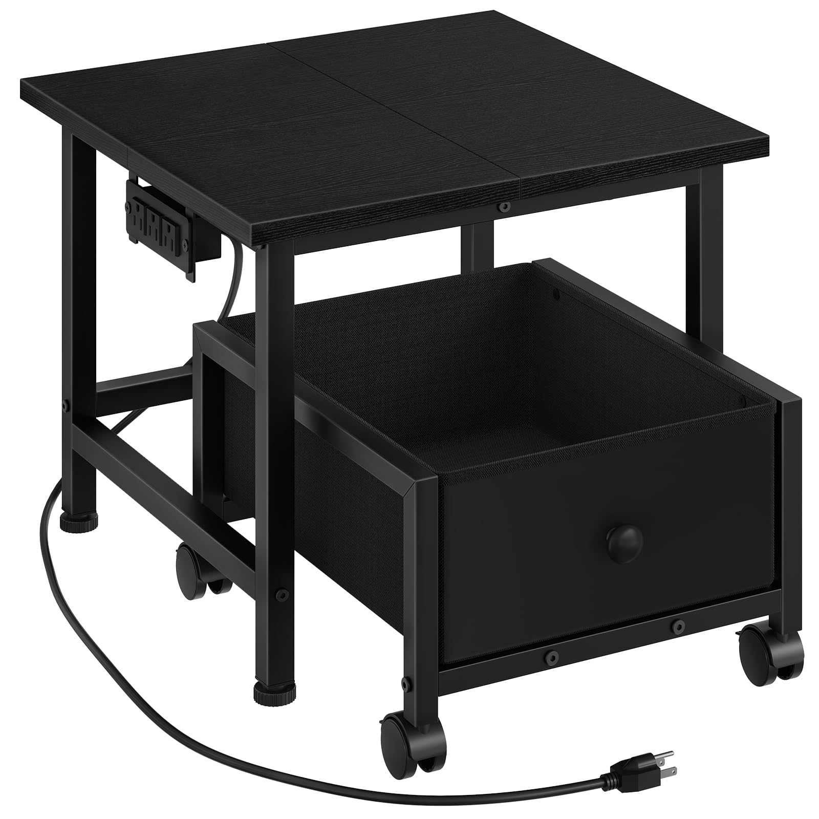 HOOBRO mini fridge stand with side power outlets for easy charging.