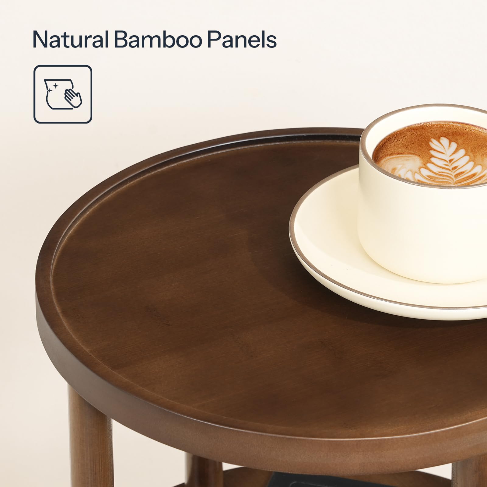 HOOBRO mocha bamboo round table complements living room with rustic charm
