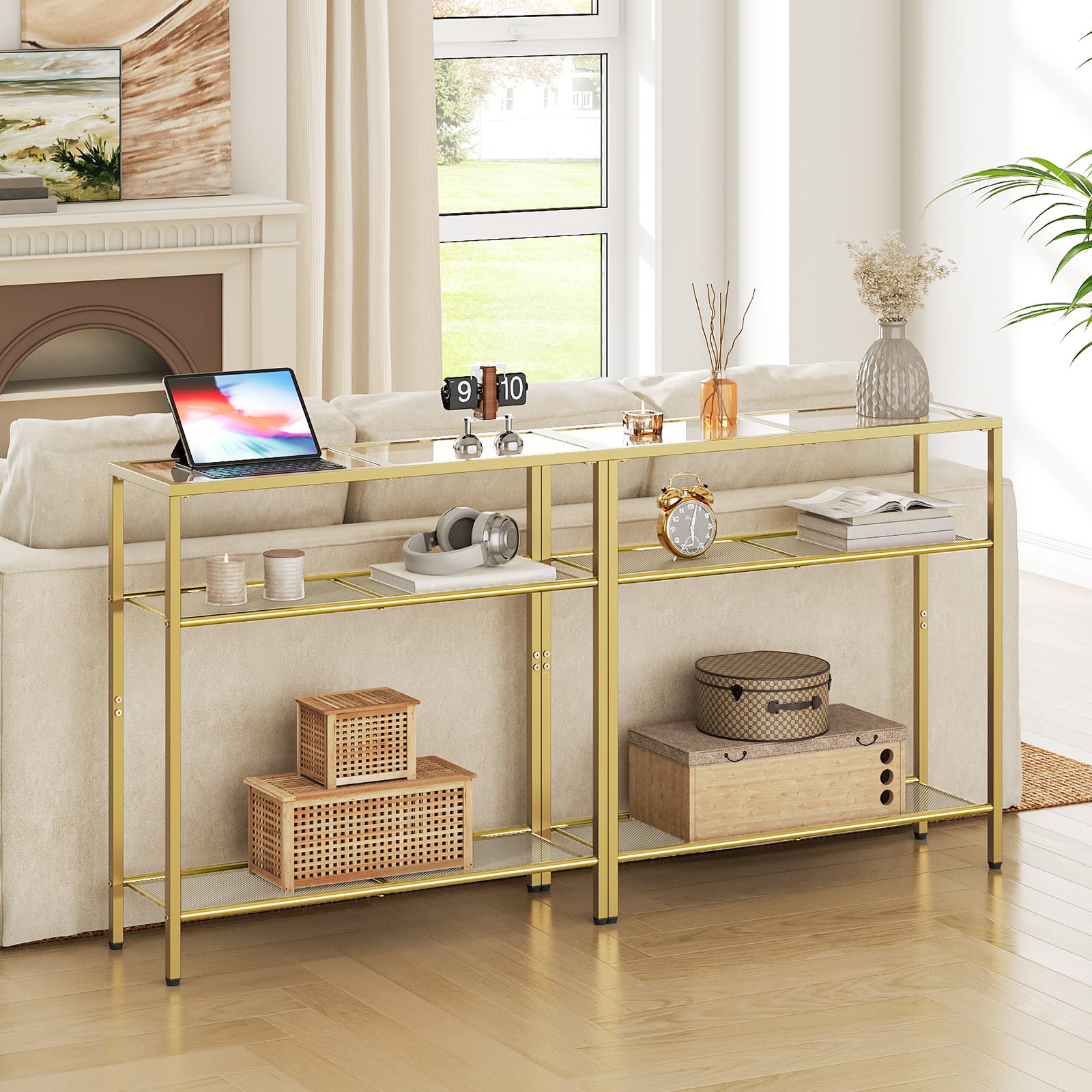 HOOBRO modern entry table in gold finish elevates living room decor