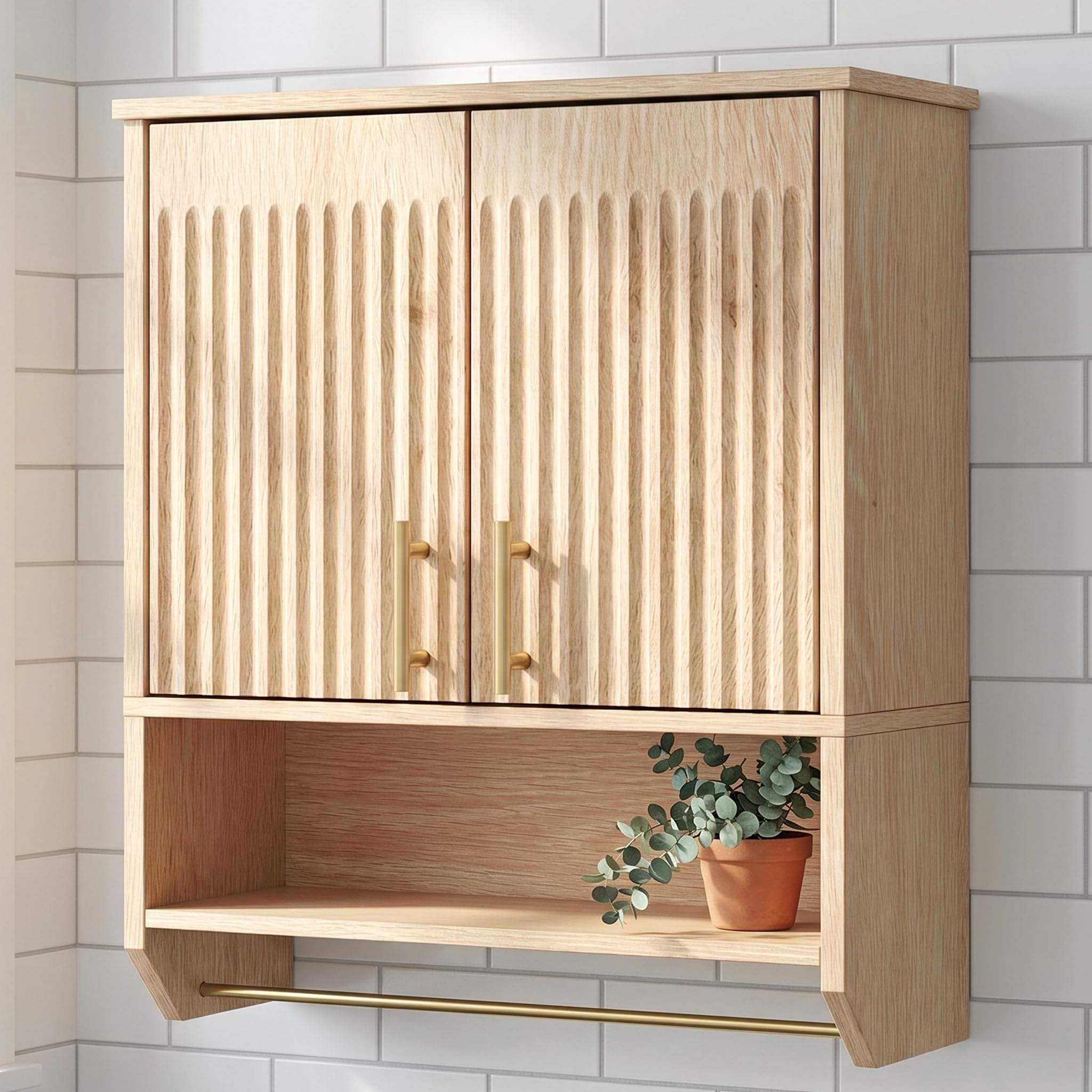 HOOBRO narrow bathroom wall cabinet offers compact storage for small spaces.