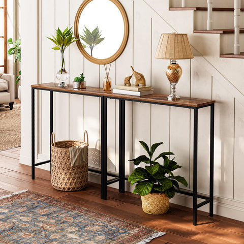HOOBRO slim sofa table behind couch demonstrates compact, versatile living room setup.
