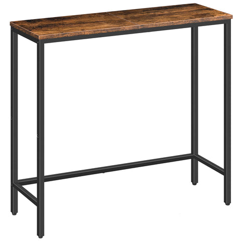 HOOBRO narrow console table front view in rustic brown and black for hallways.