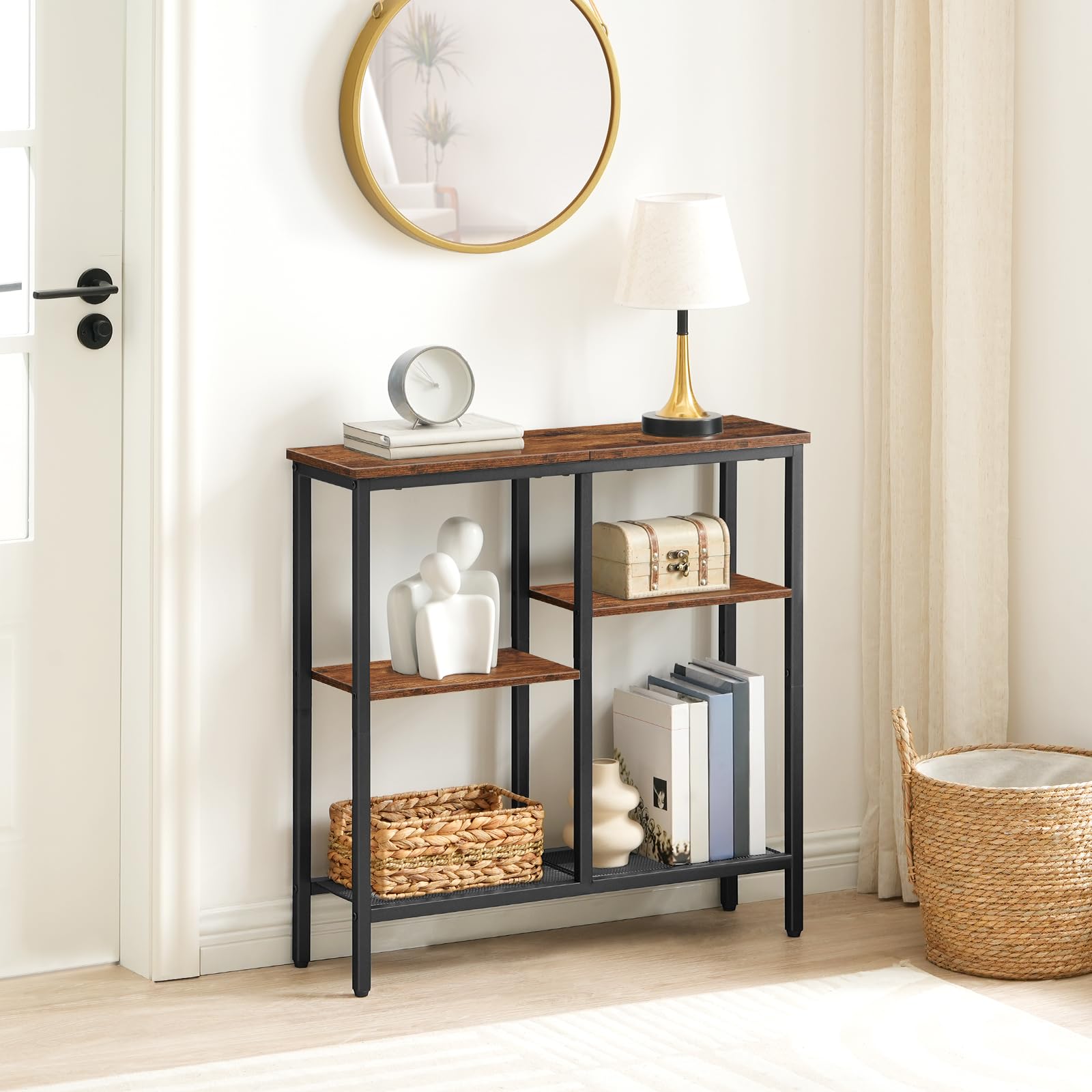 HOOBRO narrow console table 4-tier design maximizes vertical storage for clutter-free surfaces