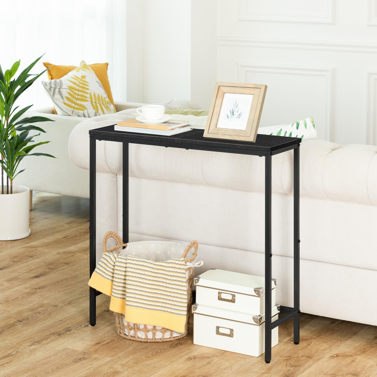 HOOBRO Narrow Console Table quick assembly with labeled parts