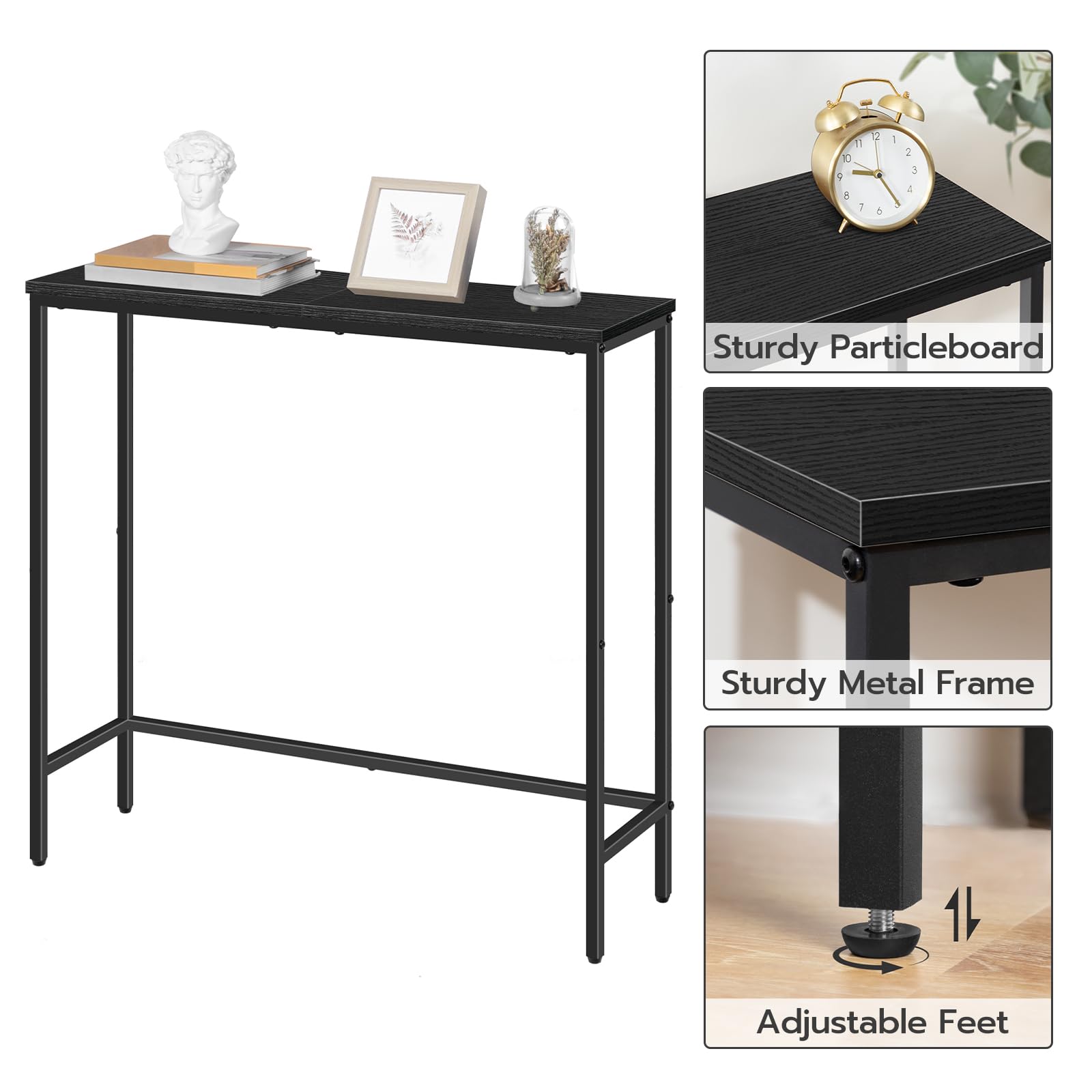 HOOBRO Narrow Console Table metal frame detail in industrial style