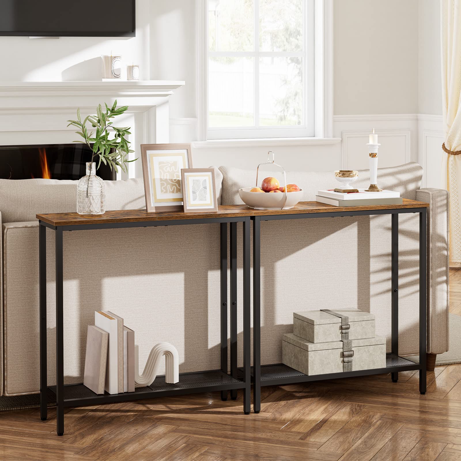 HOOBRO plant display console table brightens a room with a slim footprint.