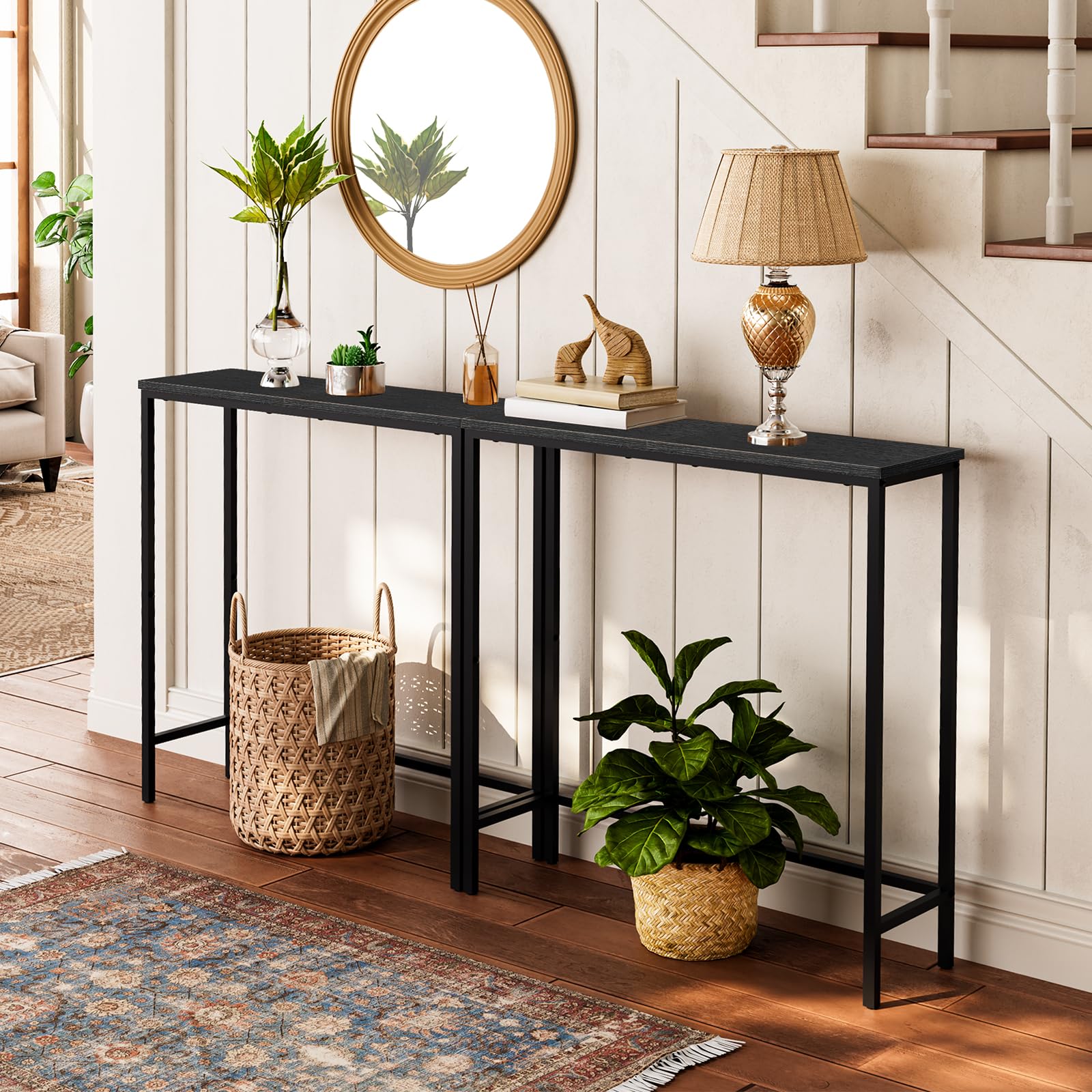 HOOBRO Narrow Console Table side view showing sturdy frame