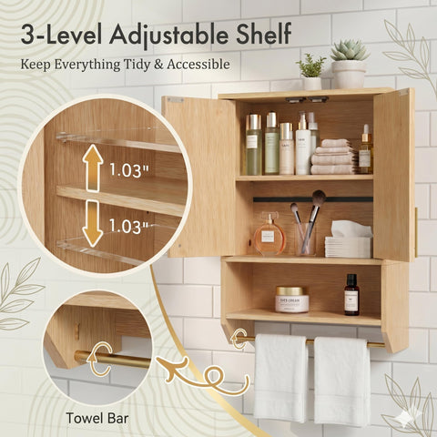 HOOBRO natural wood finish brings warmth to any bathroom decor.