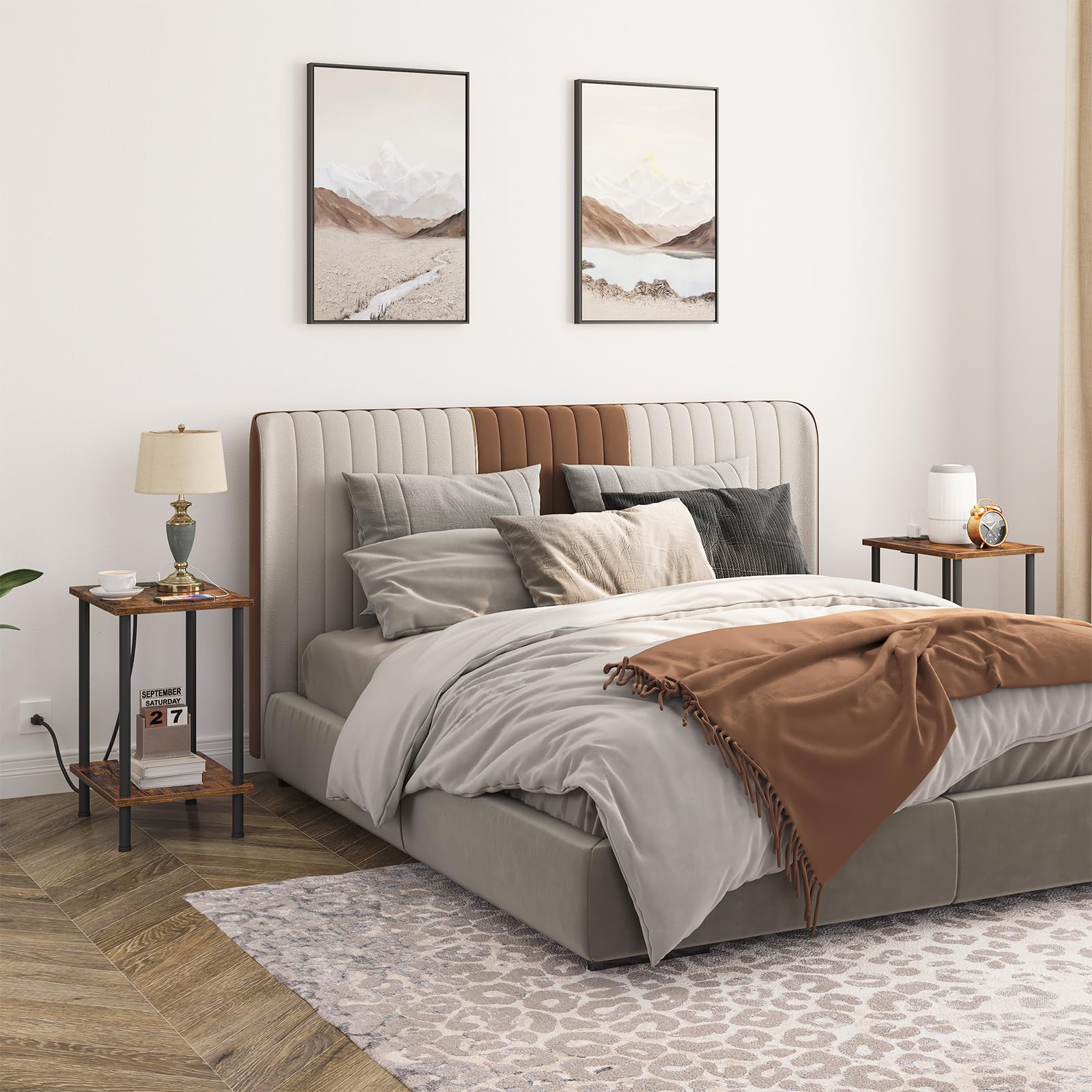 HOOBRO nightstand with two open shelves for compact storage